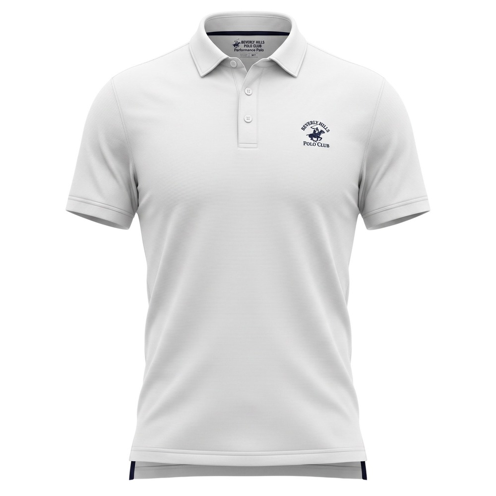 Beverly Hills Polo Club Mens Polo Shirt M Performance White Stripe Short Sleeve